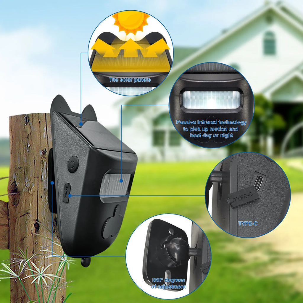 Solar wireless outdoor motion detector alarm with digital display and waterproof housing for driveway and garage use