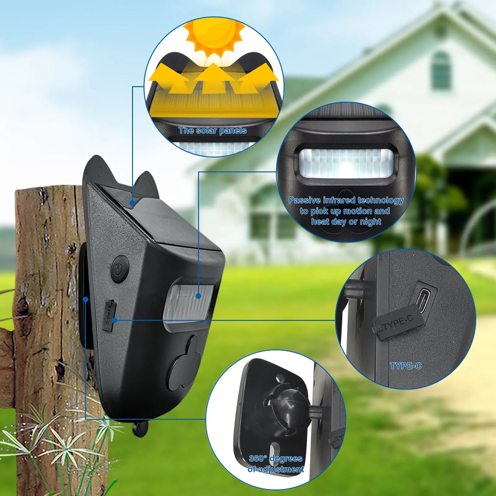 Solar wireless outdoor motion detector alarm with digital display and waterproof housing for driveway and garage use