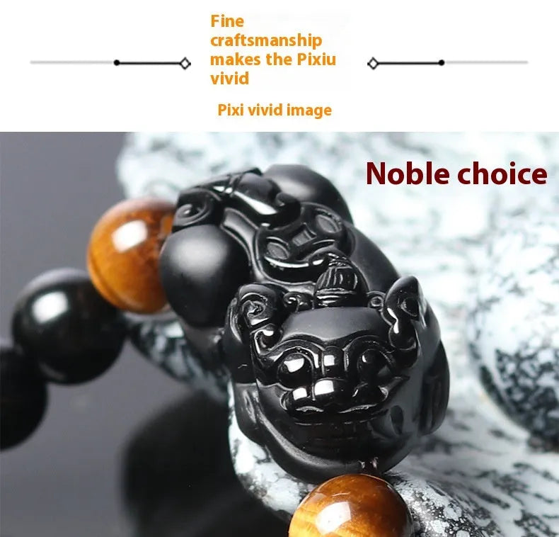Mexico gold sheen obsidian Pi Xiu bracelet unisex black beaded ethnic style 10mm beads on cord