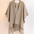 Solid colour jacquard imitation cashmere cloak robe in khaki light, 170x110cm warm outerwear