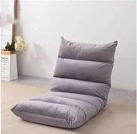 Lazy sofa floor chair with adjustable backrest in beige fabric for living room or balcony modern tatami style
