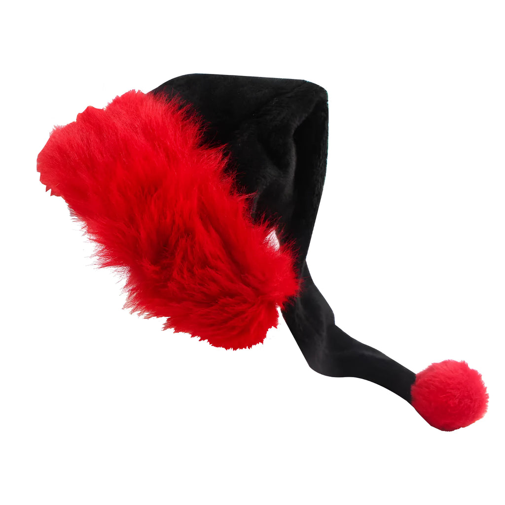 Plus-sized black plush Christmas hat with European classical styling for festive seasonal wear