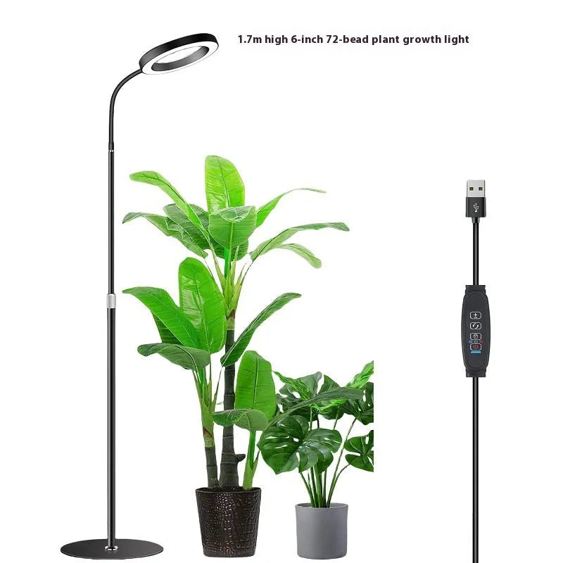 A floor-standing 6-inch angel ring LED grow light with a tall, thin retractable stand.