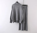 Women’s acrylic fibre two-piece set with long sleeves, wide leg trousers and solid colours