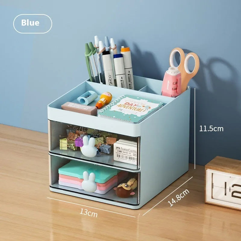 Transparent partitioned desktop storage box with grid inserts in cherry blossom pink colour