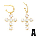 Pearl geometric circle ear clip cross eardrops in copper, pair of earrings for women, colour A and B