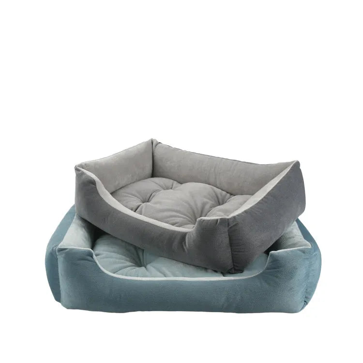 Fine velvet pet bed with removable pad in Khaki, 60x42x14cm size for medium dogs