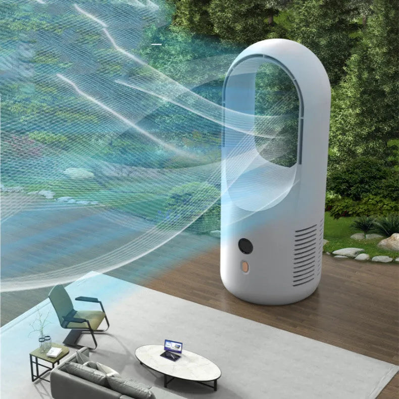 USB rechargeable bladeless desktop fan X28 with LED display showing silent portable cooling