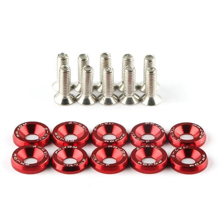 Car modification gasket screw and washer kit in eight colour options including black, red, blue, and gold yellow