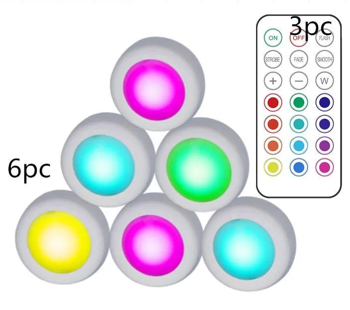 RGB atmosphere light with remote control, ABS and PC construction, 6.2x6.2x2.6cm