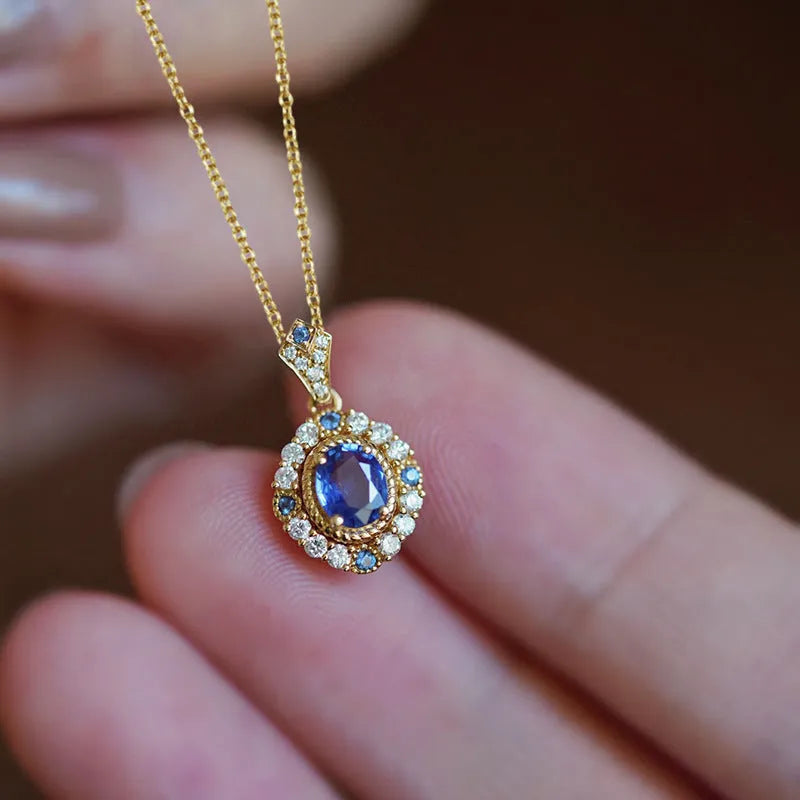 Huitan yellow gold-colour adjustable necklace with mixed gemstone and zircon pendant on a box chain.