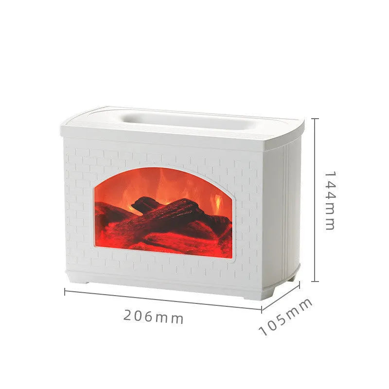 Simulated flame humidifier in black with USB cord, compact design for home use