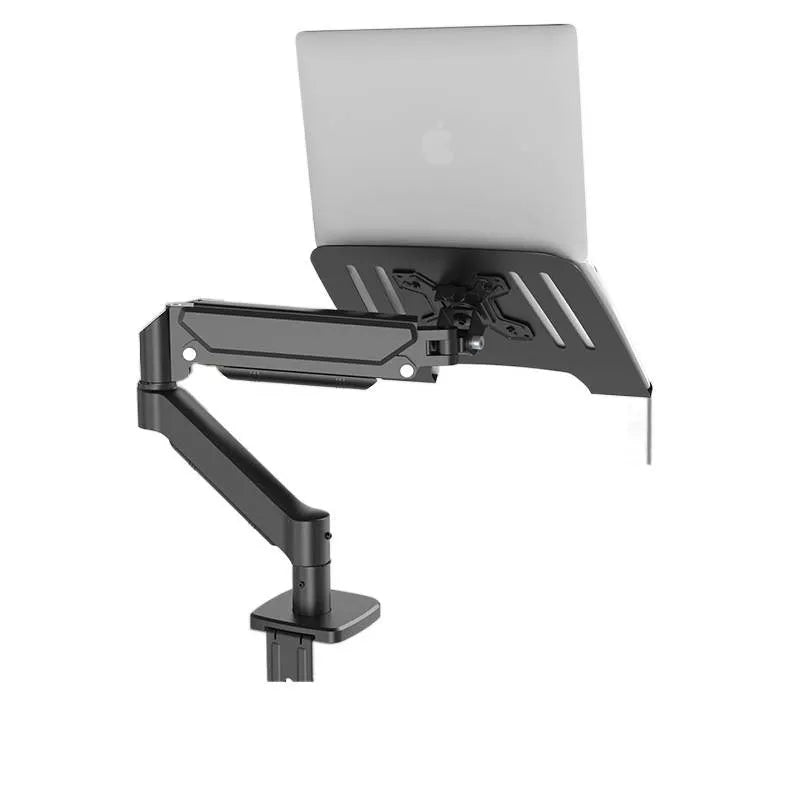 Aluminium alloy suspended cooling laptop bracket with height adjusting mechanical arm on desk