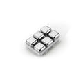 Stainless steel whiskey chilling stones in square, ball, diamond, and heart shapes with handling clip
