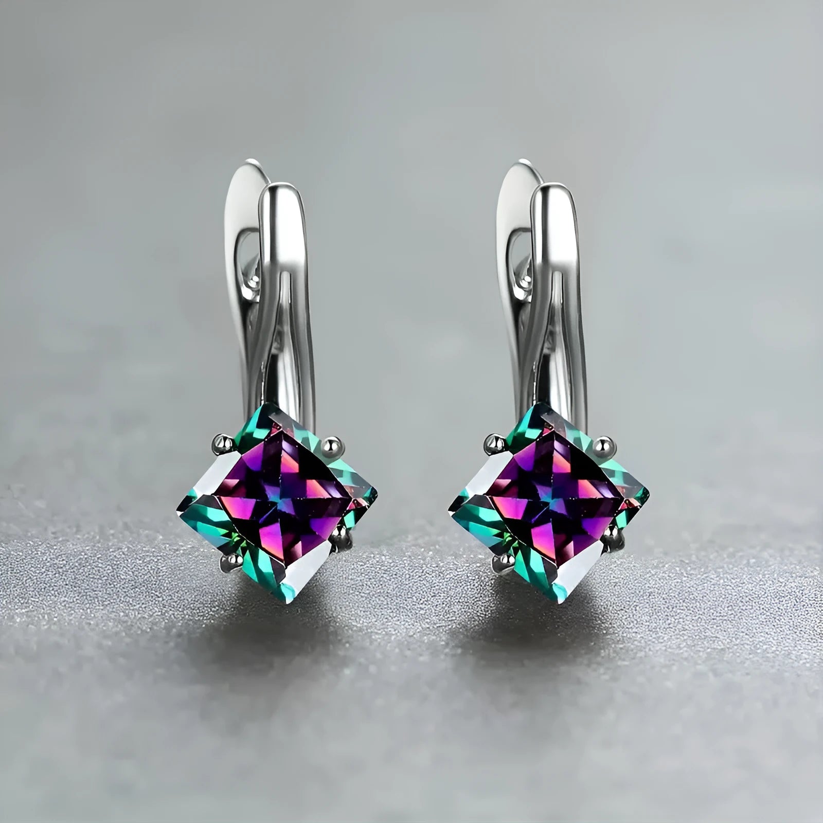 Women's copper earrings with inlaid zircon stones in a light luxury diamond design.
