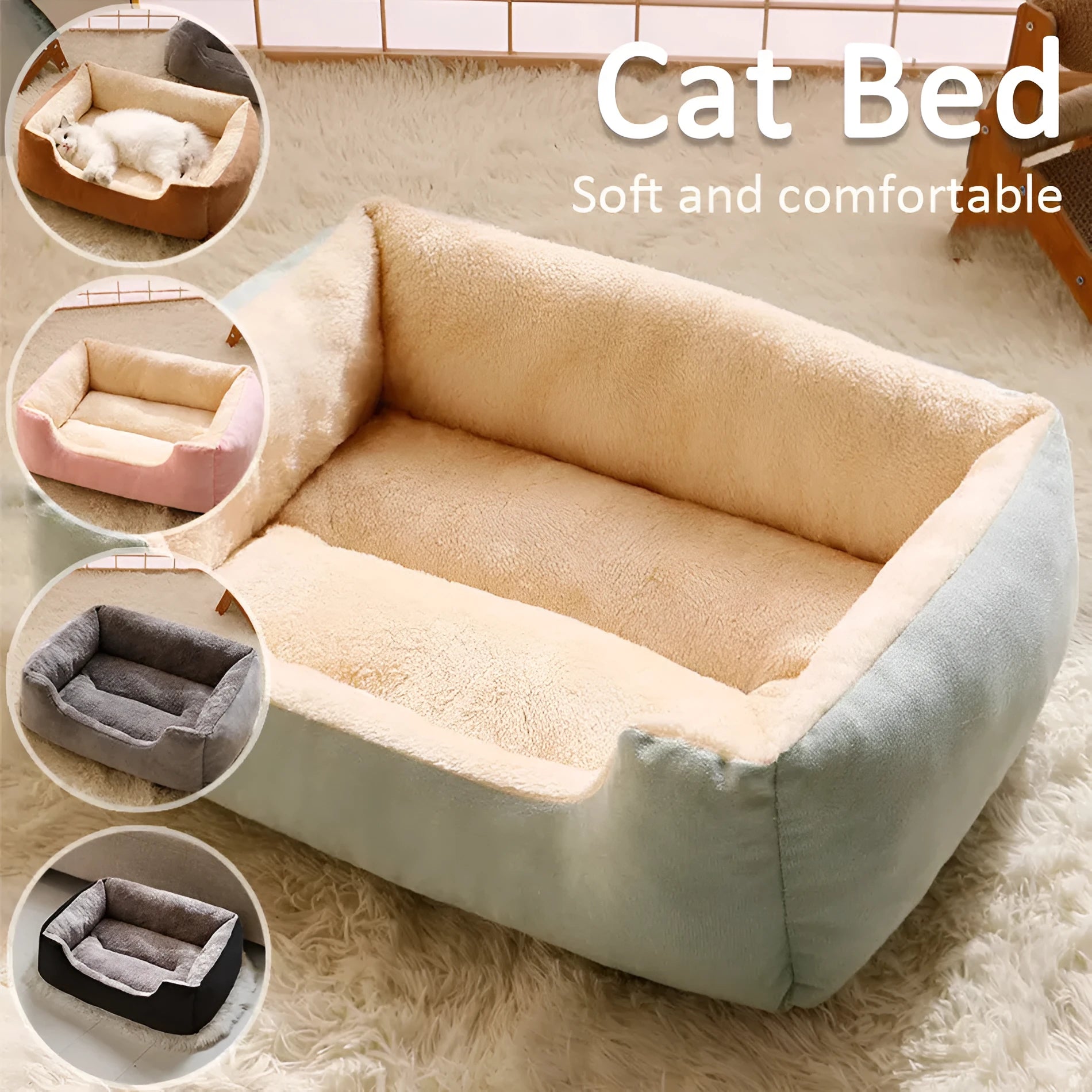 Short plush pet bed cushion for cats and small dogs in grey colour