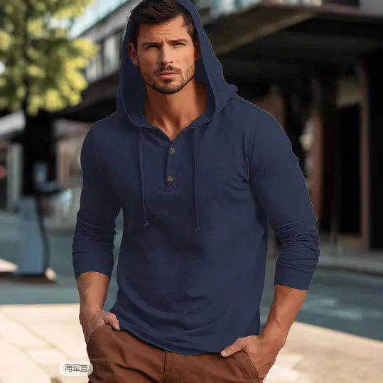 Men's cotton pullover hoodie in six colour options with European and American sizing
