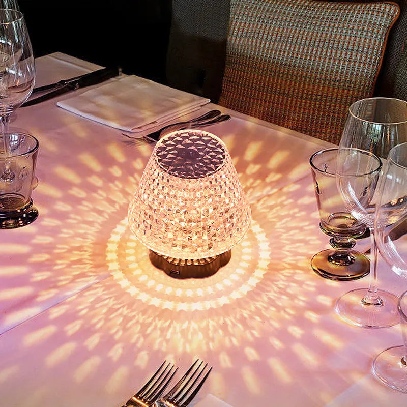 Crystal decor table lamp with touch base and USB charging cable