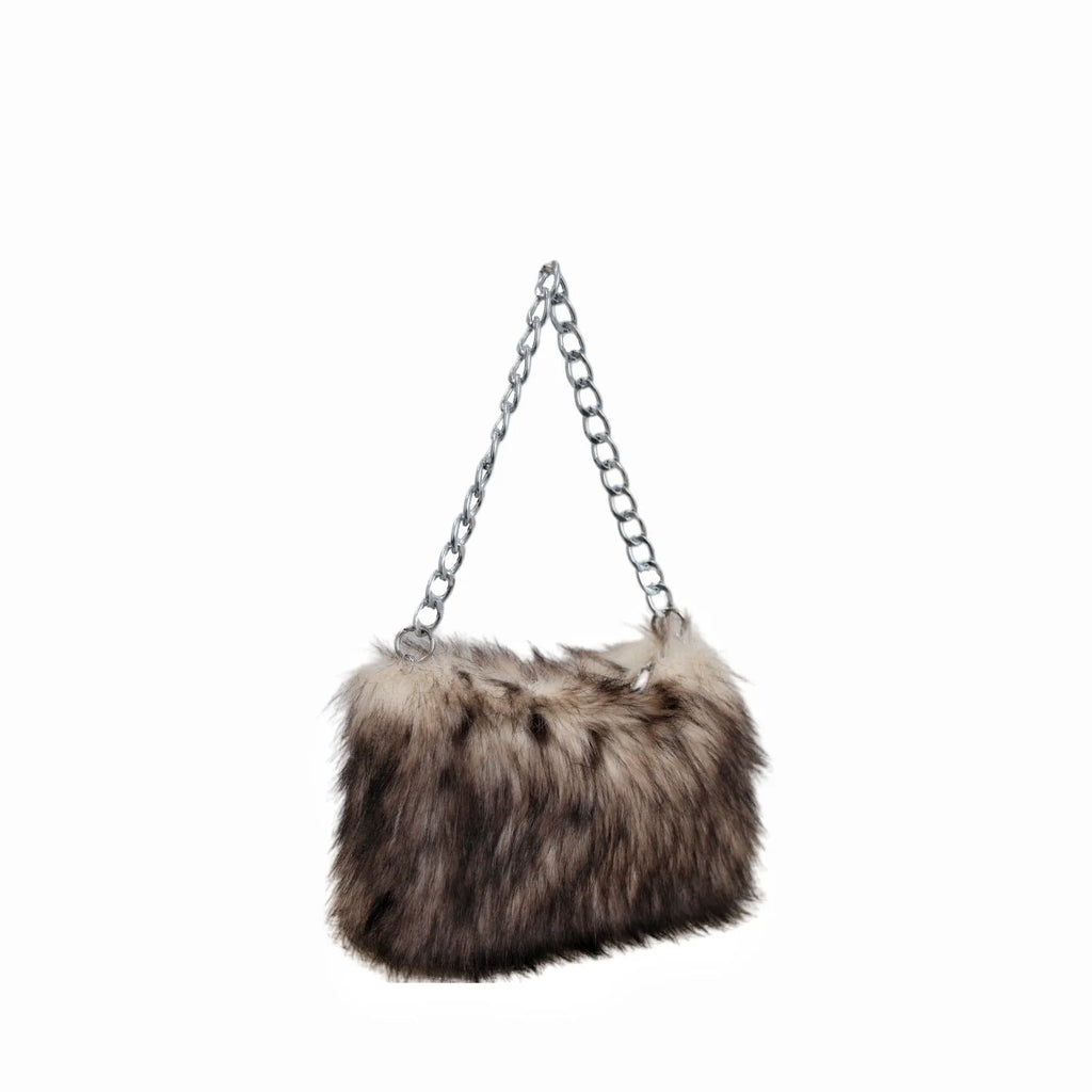 Soft plush underarm shoulder chain bag 28x8x40cm in white leopard print