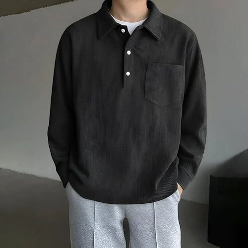 American retro casual pullover bottoming shirt in polyester, loose fit, black colour option