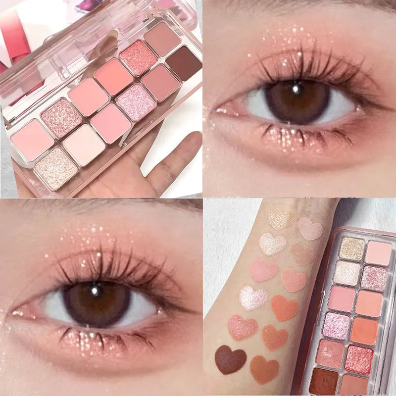 Creative Home 12 colour eyeshadow palette showing peach apple and cherry plum powder shades