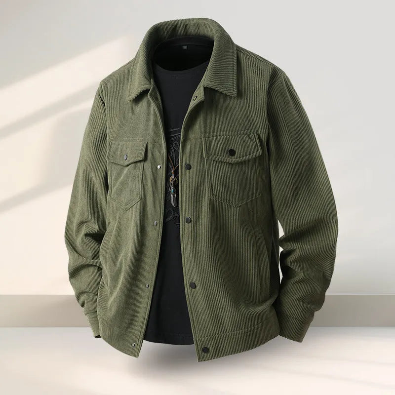 Men's slim fit casual coat in Lycra fabric, available in black, coffee, green, and white.