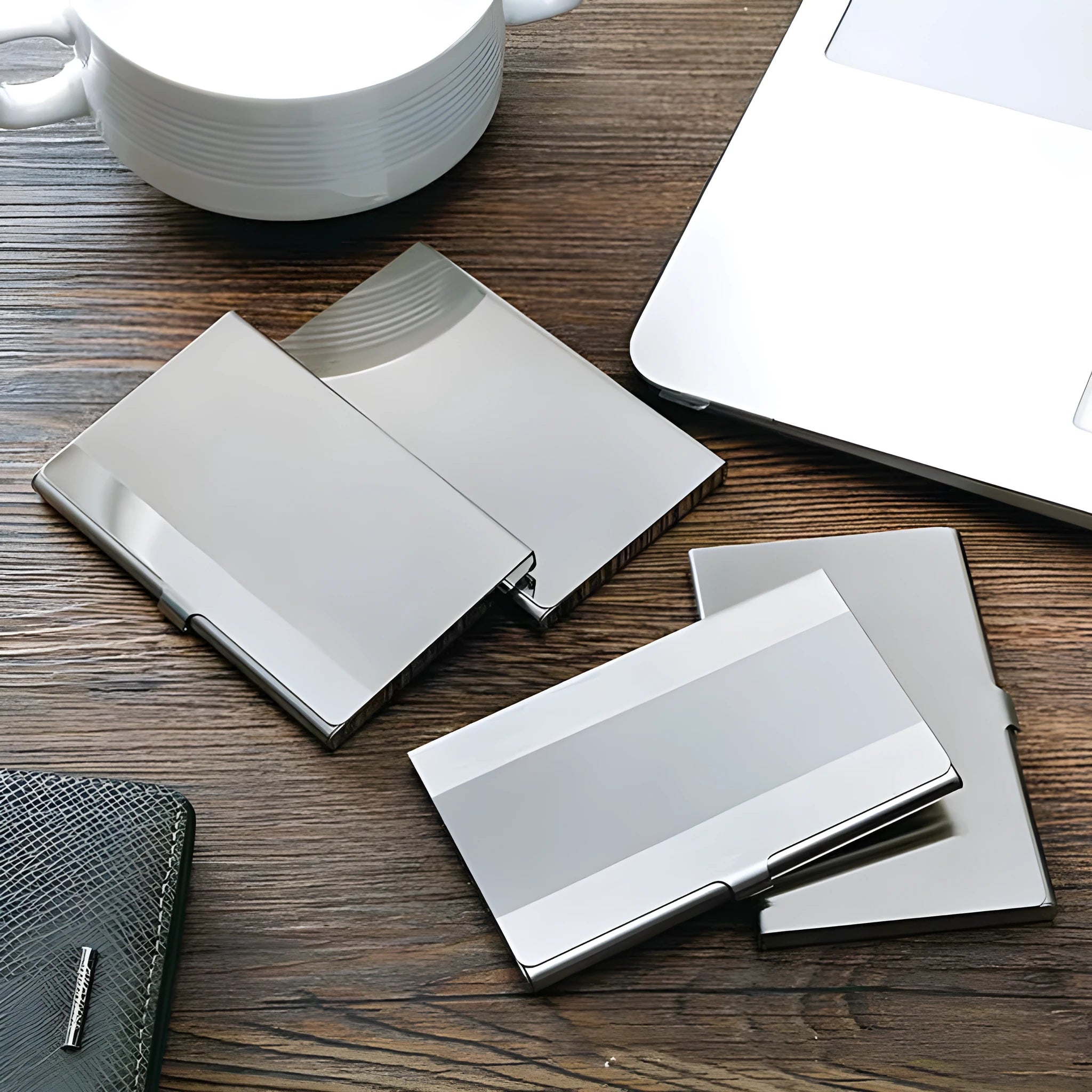 304 stainless steel laser sculpture business card case with geometric design