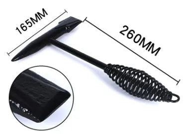 Welding slag removal hammer with spring steel handle and high carbon steel head in various weights.