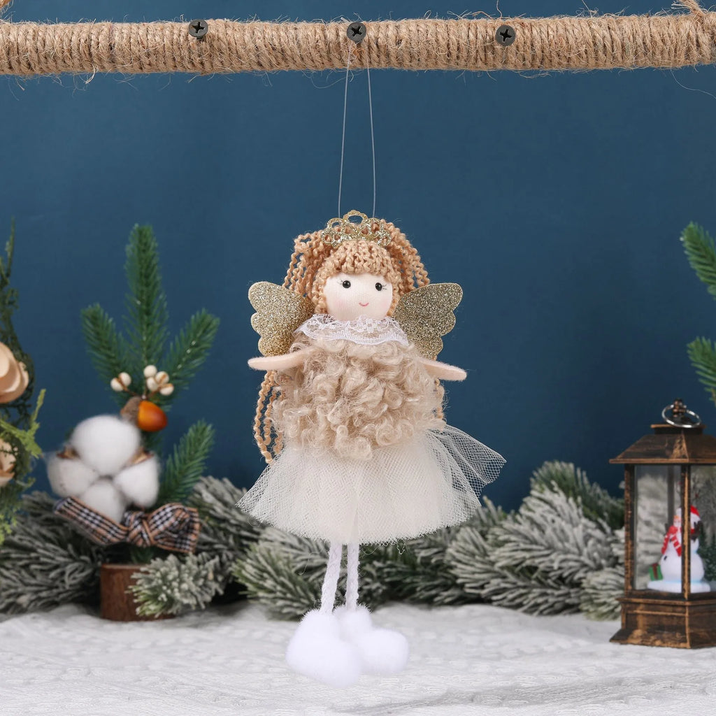 Christmas angel cartoon fabric pendant hair accessory for a girl's high ponytail in white, pink, or khaki.