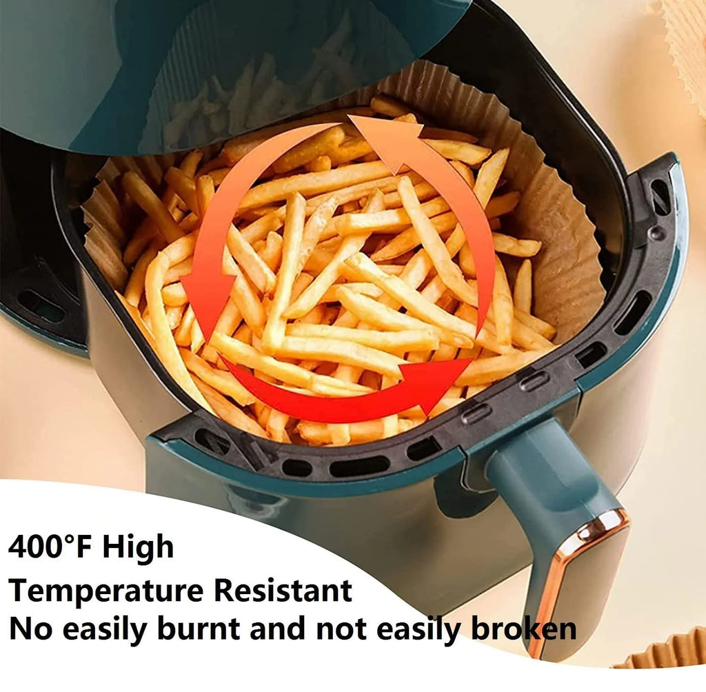 Round white disposable parchment paper liner for air fryer with a 4.5cm edge.