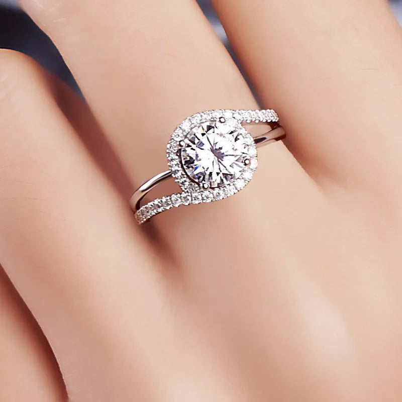 White gold colour copper twist ring with adjustable opening and small diamond accents