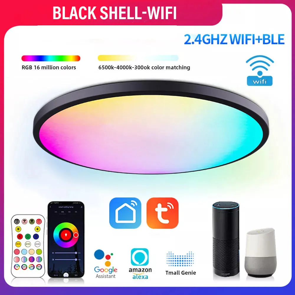 Black and white intelligent Bluetooth ceiling lamp with RGBCW full colour and colour temperature adjustment