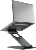Aluminum alloy laptop bracket with adjustable base and 360-degree rotation on a desk