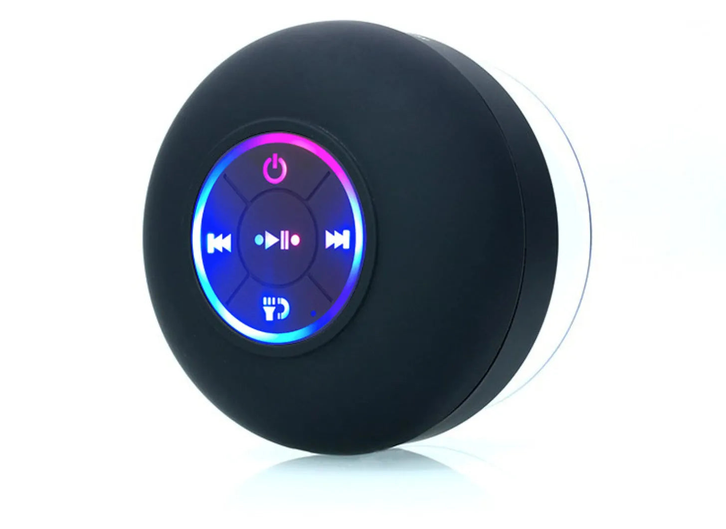BTS07 large suction cup waterproof Bluetooth speaker with coloured lights, shown in black.