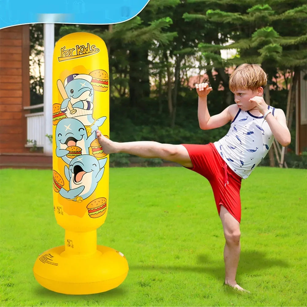 Yellow inflatable boxing column sandbag for sports fitness training with 120cm height