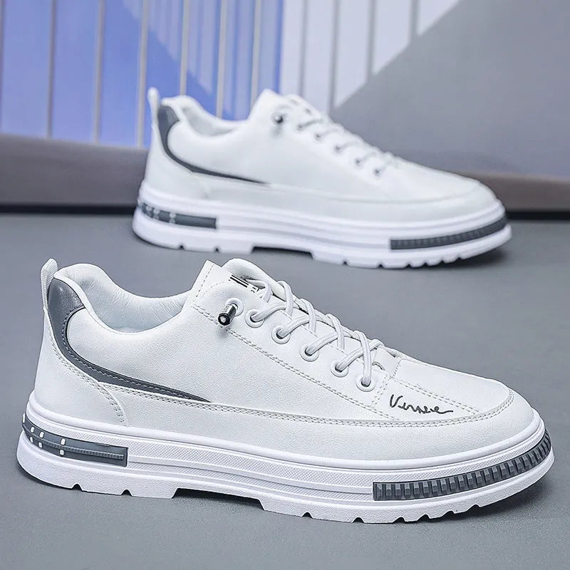 Men's black and white platform sneakers with elastic band closure and round toe design