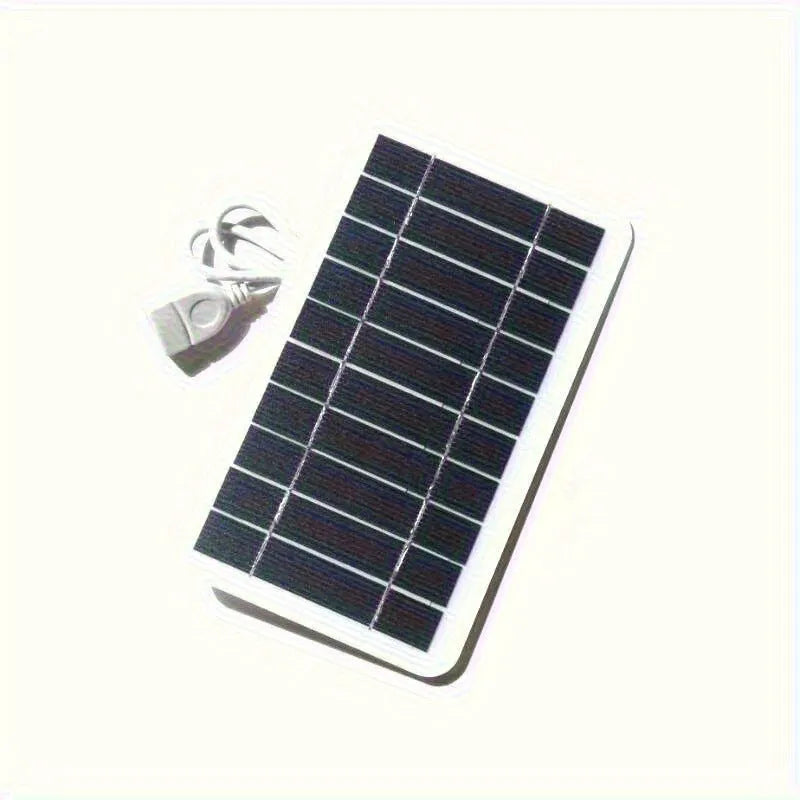 2W 5V solar panel charger with USB port and 50cm cable on white background