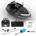 V020 GPS remote control fishing boat in luminous yellow on water, showing remote control with display.