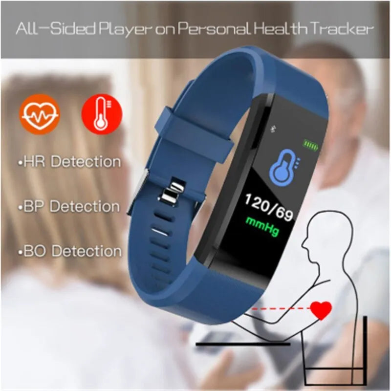 Smart wristband fitness tracker with 0.96 inch colour LED screen, TPU band, and IP67 water resistance