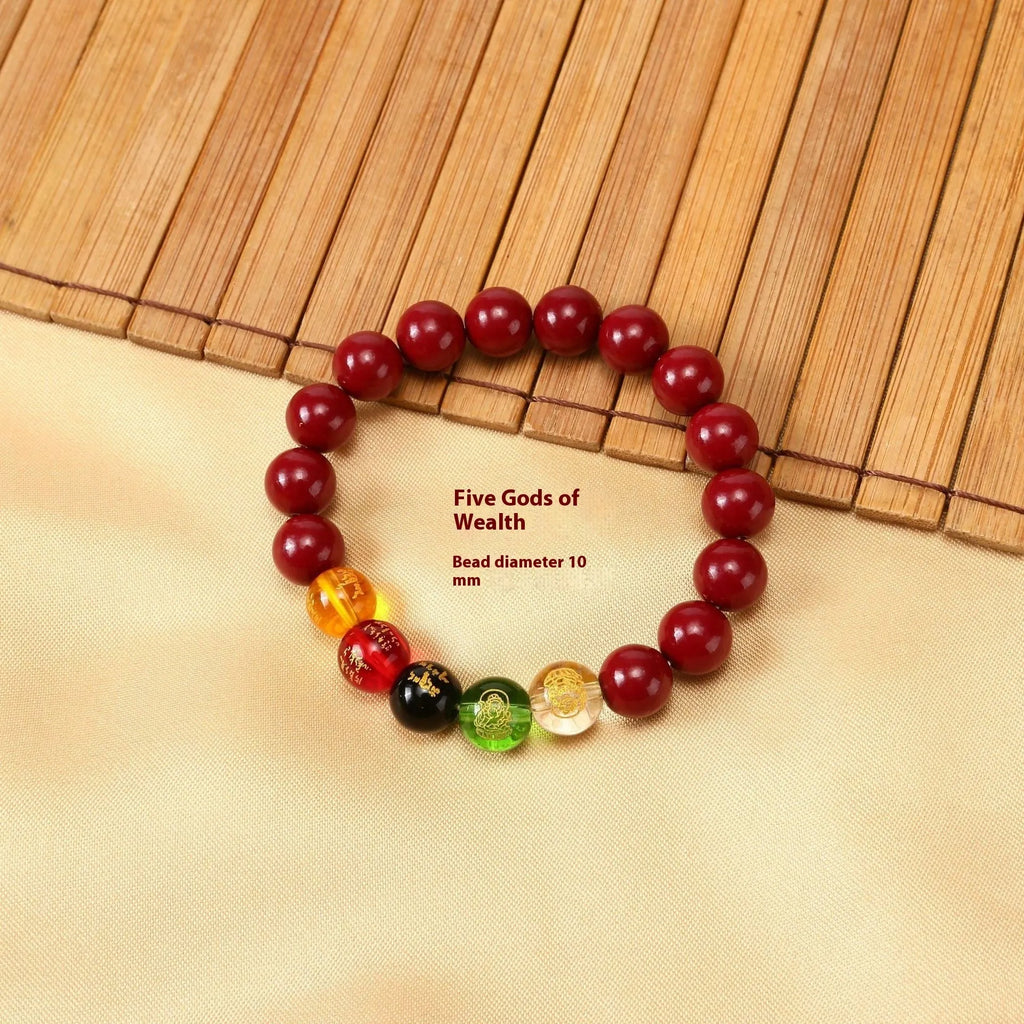 New Five Gods Of Wealth Cinnabar Bracelet in geometric bead shape, available in 8mm to 14mm sizes