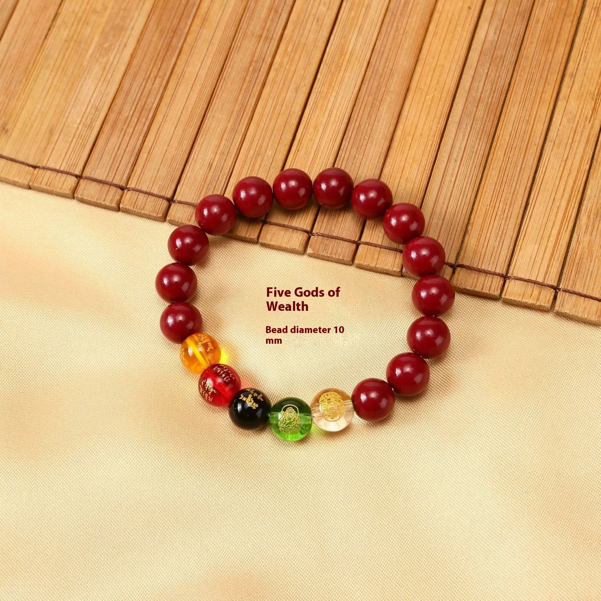 New Five Gods Of Wealth Cinnabar Bracelet in geometric bead shape, available in 8mm to 14mm sizes