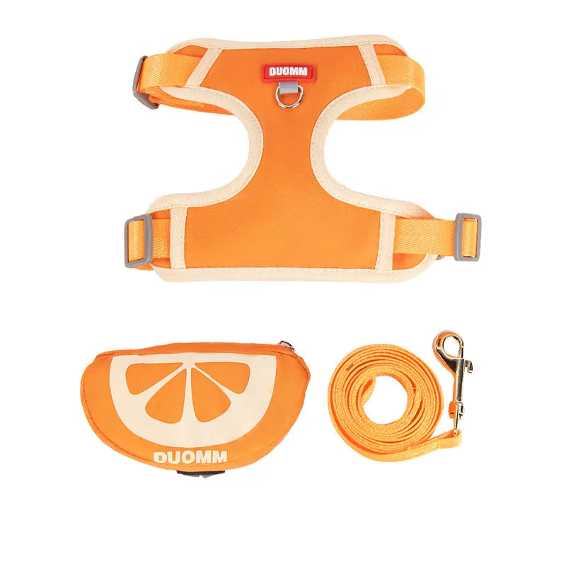 Green orange pink pet chest strap with anti-slip design and matching backpack for dogs cats