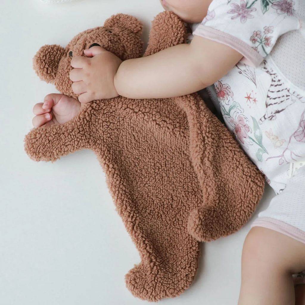 Beige sheep velvet plush sleeping bear doll for infants 30x29.5cm
