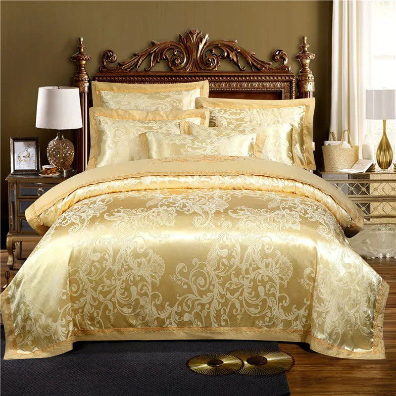 European style jacquard cotton embroidery quilt cover set in flower colour, sheet type, for 2.0m bed