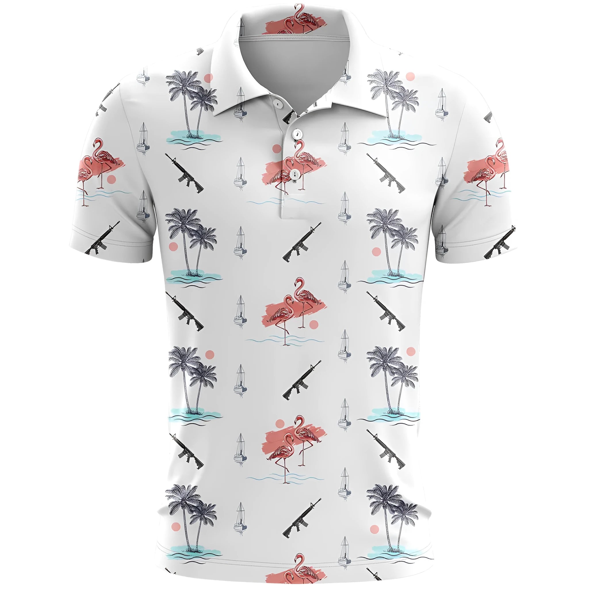 A loose-fit short sleeve sports top in a colour-matching pattern, made from thin polyester bird eye cloth.