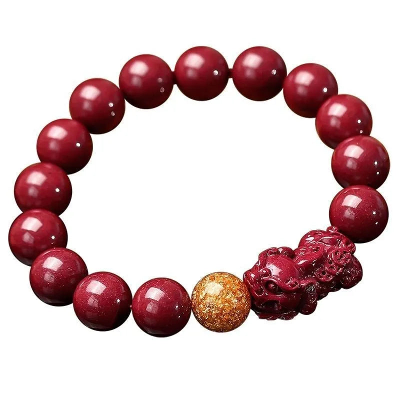 Purple gold sandstone cinnabar bracelet with engraved totem symbols showing bead diameter options