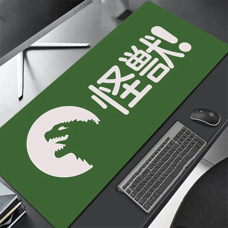 All black extra long mouse pad with precision overlock stitching on a desk