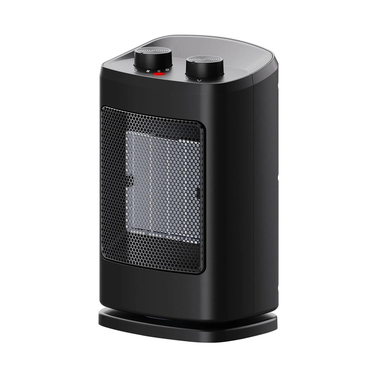 Black desktop PTC ceramic electric heater, 16.2 x 12.8 x 26.8 cm, 1000W-1500W, three fan speeds