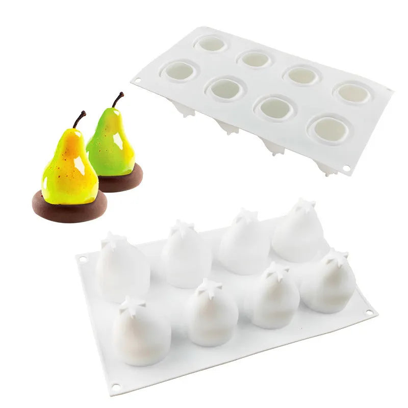 Silicone baking mould set with six pineapple and pine cone shaped cavities for Italian mousse desserts