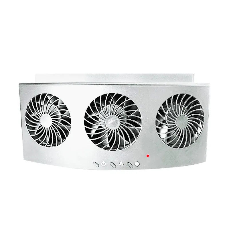 Black and white USB-powered car ventilation fan for vehicle interior air circulation